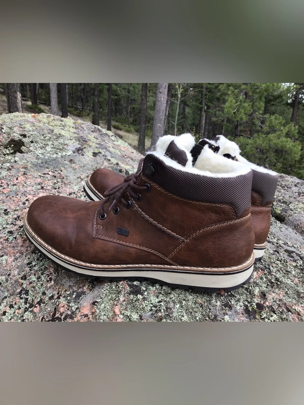 Rieker Sherpa Lined Winter Boots Brown Side Zip Lace Up Like New Size 45
